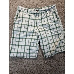 Faded Glory Mens Green White Plaid Shorts 100% Cotton Size 34 FM14266